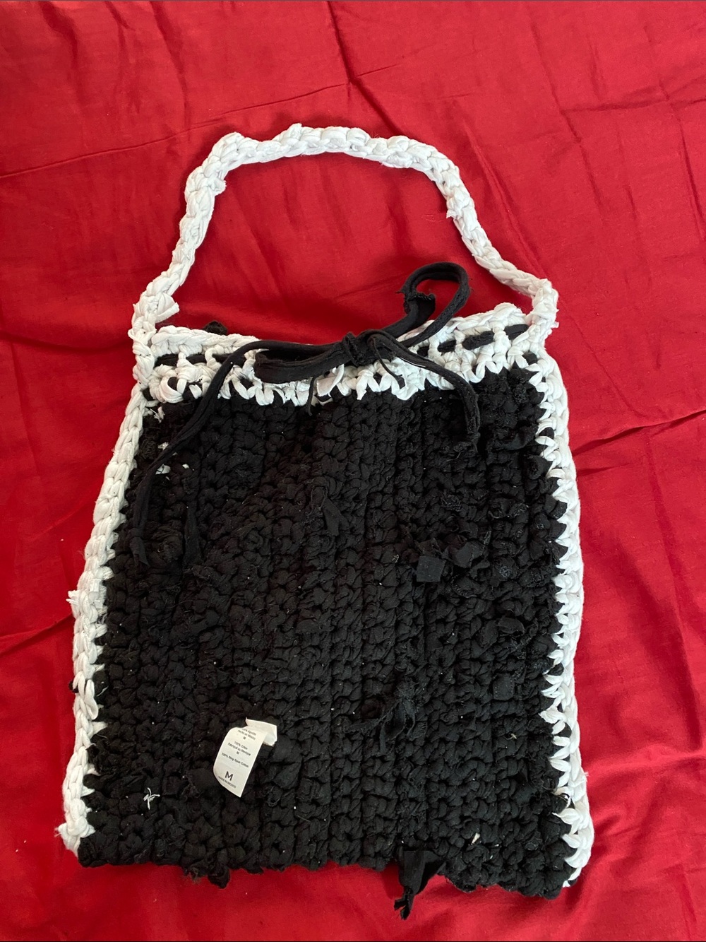 Made by Nonna - Recycle Reuse Handmade Black and White Crochet Shoulder Bag